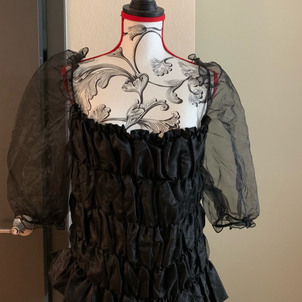 Size 26/28 sheer black blouse by Ashley! Great for an upcoming summer party.